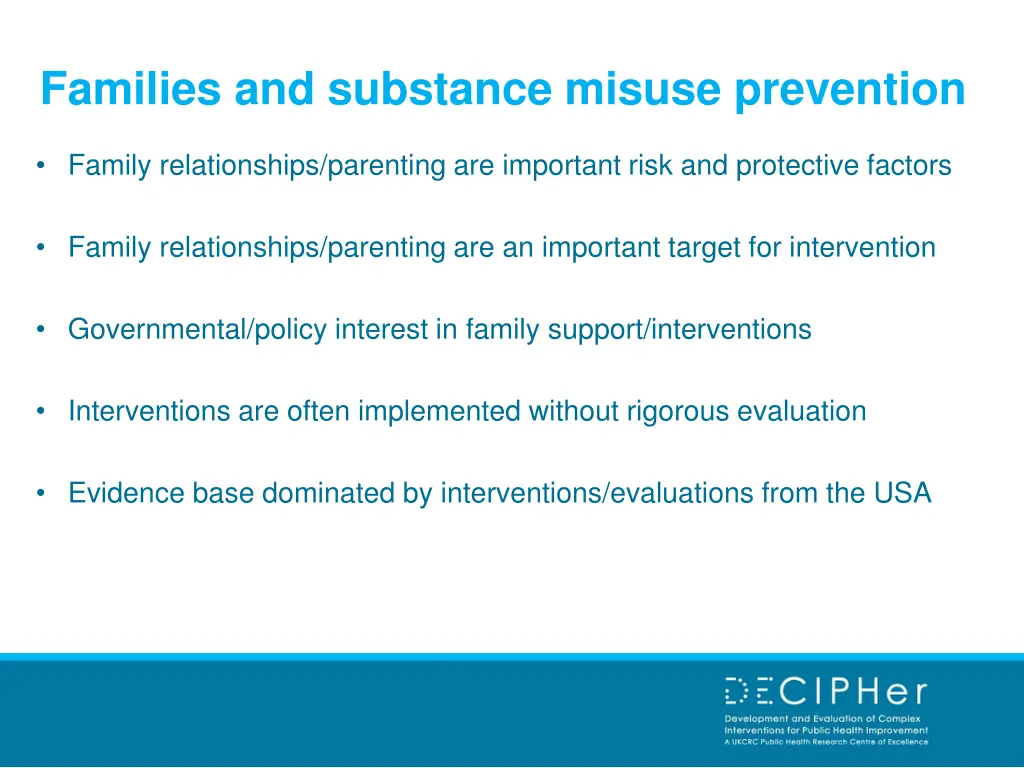 families and substance misuse prevention