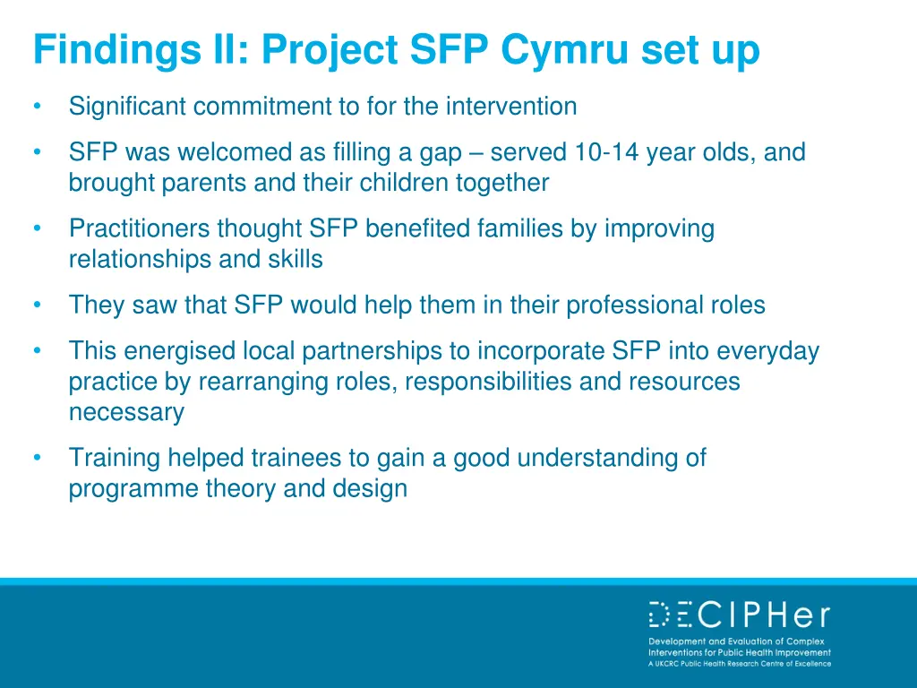 findings ii project sfp cymru set up