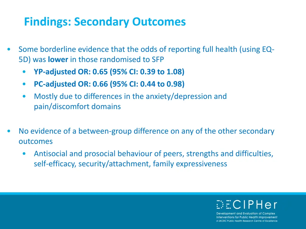 findings secondary outcomes 1