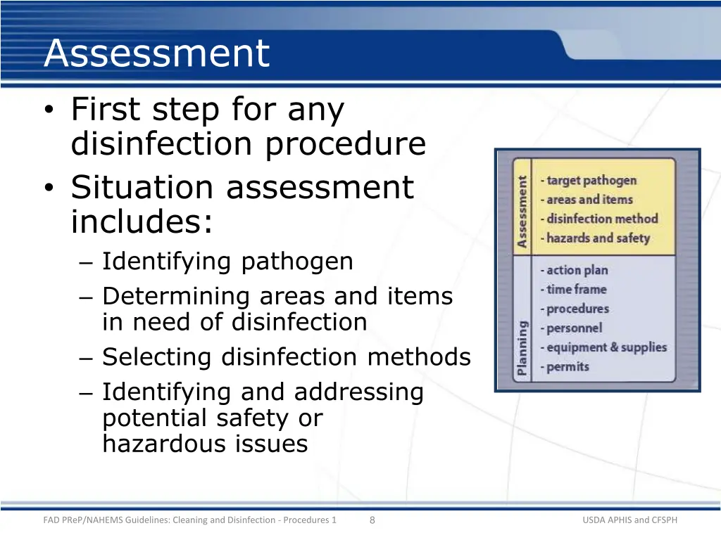 assessment first step for any disinfection