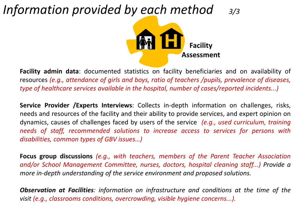 information provided by each method 3 3