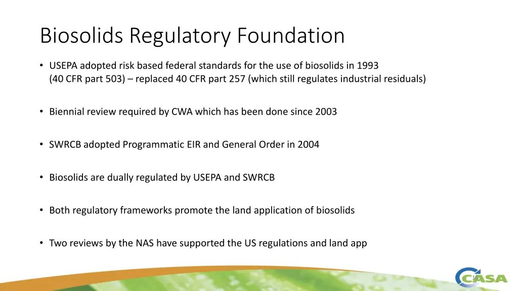 biosolids regulatory foundation