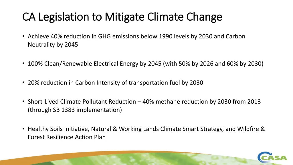 ca legislation to mitigate climate change