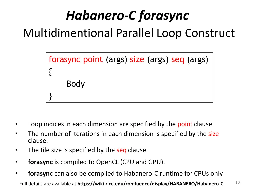 habanero c forasync multidimentional parallel
