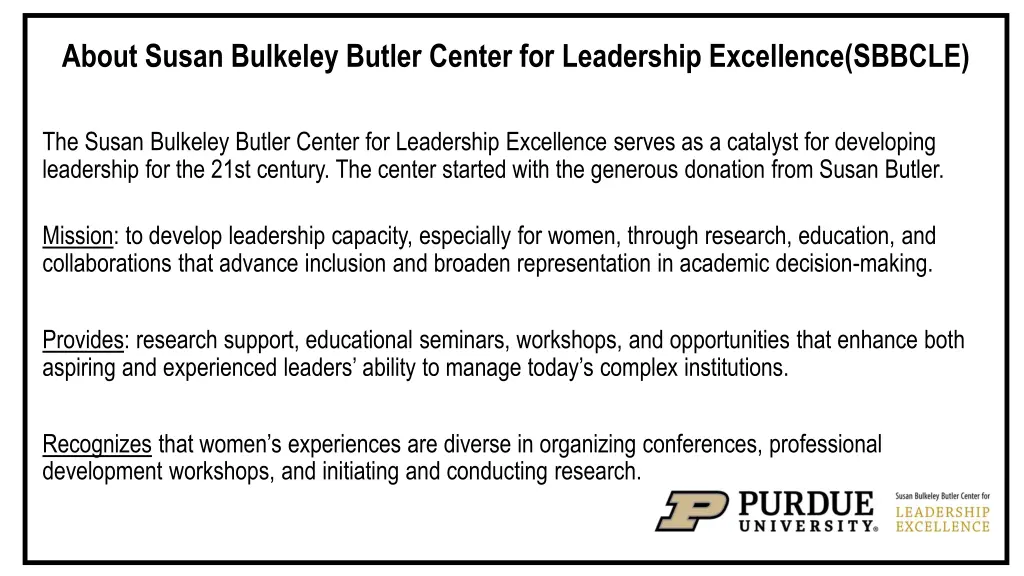 about susan bulkeley butler center for leadership