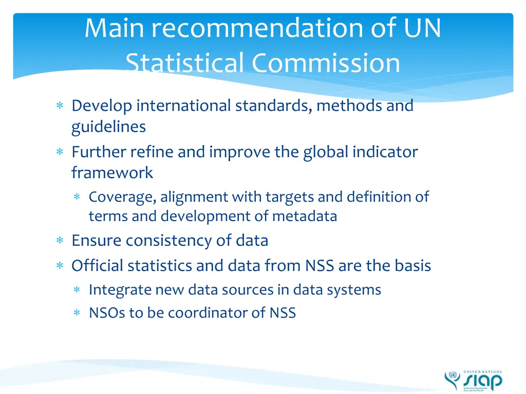 main recommendation of un statistical commission 1