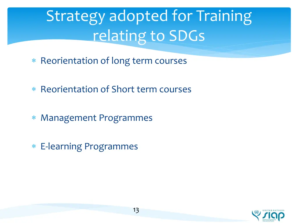 strategy adopted for training relating to sdgs