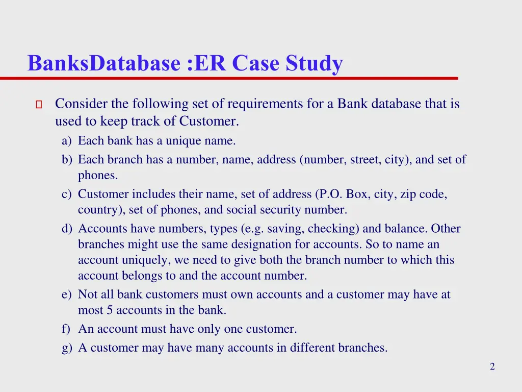 banksdatabase er case study