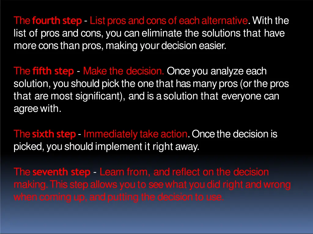 the fourthstep listprosandconsofeachalternative