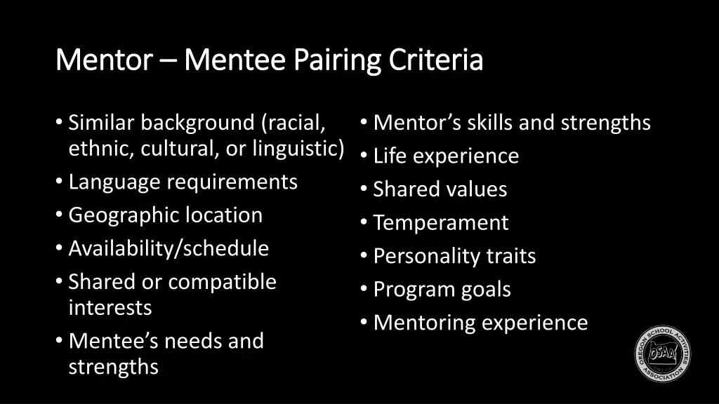 mentor mentor mentee pairing criteria mentee
