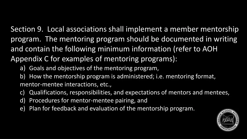 section 9 local associations shall implement