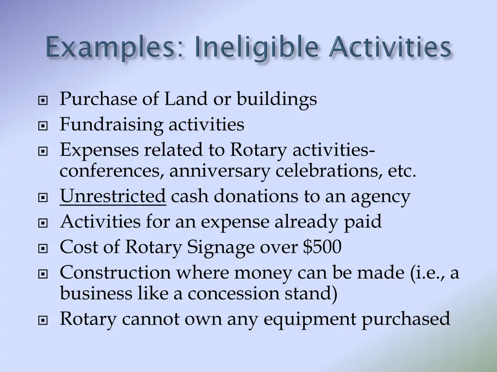 purchase of land or buildings fundraising