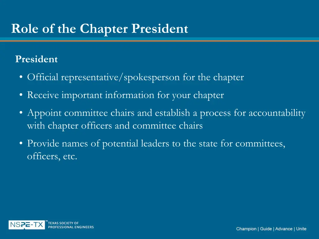 role of the chapter president