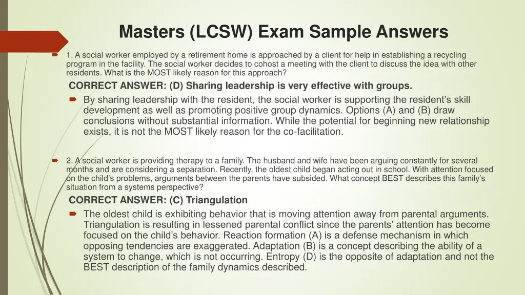 masters lcsw exam sample answers
