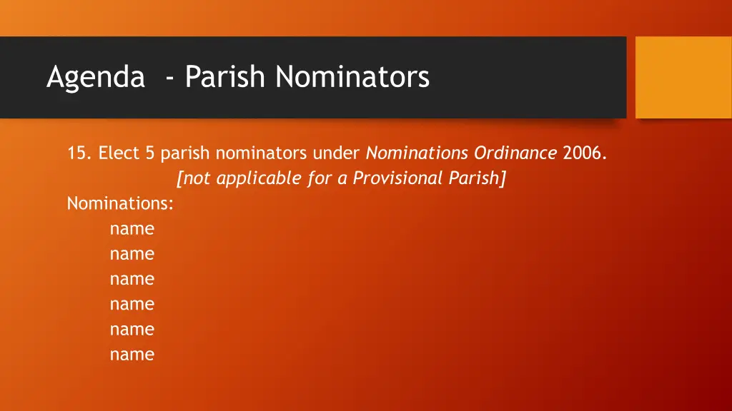 agenda parish nominators