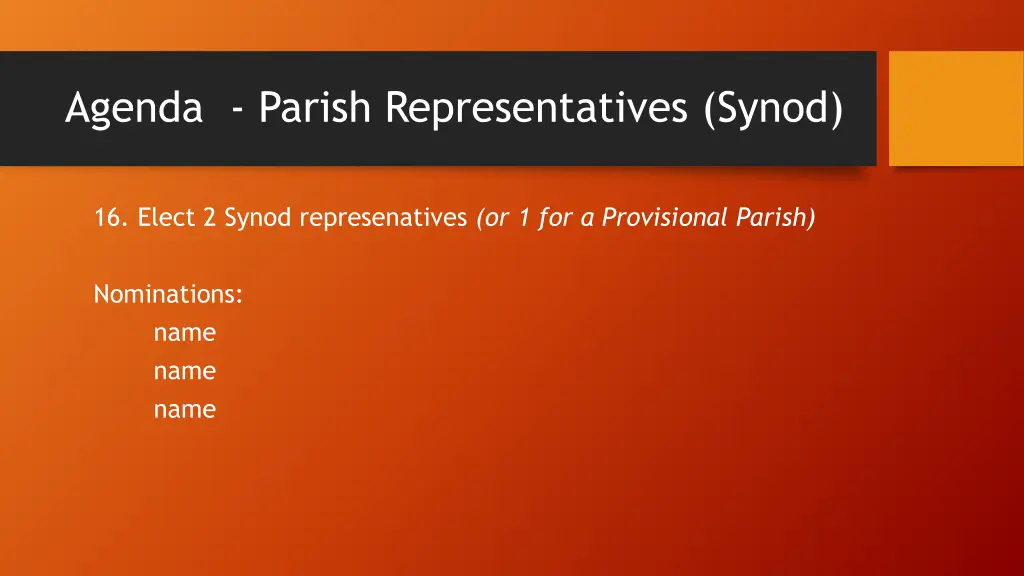 agenda parish representatives synod