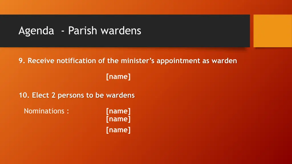 agenda parish wardens