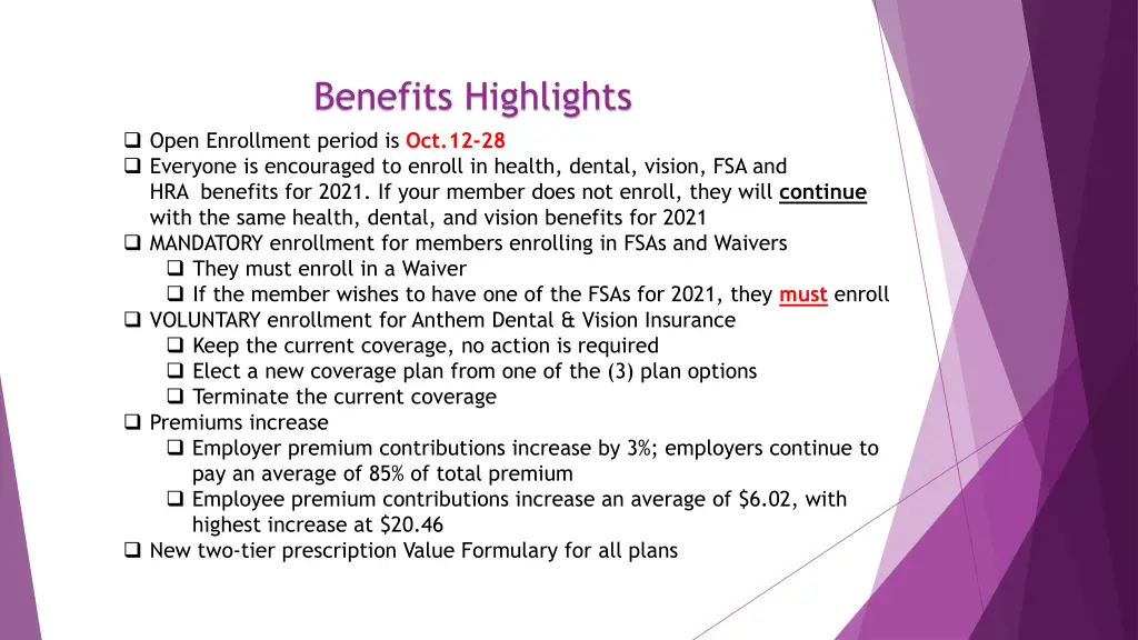 benefits highlights
