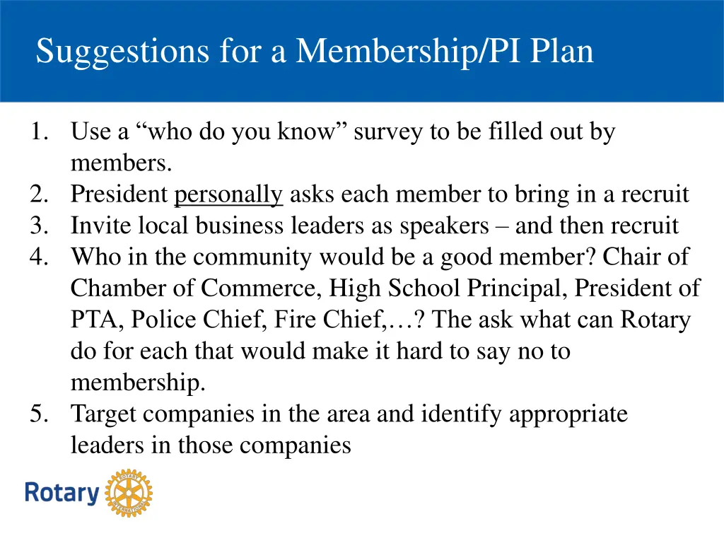 suggestions for a membership pi plan