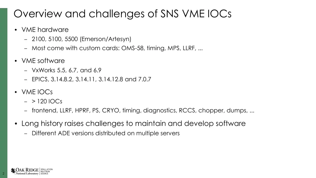 overview and challenges of sns vme iocs
