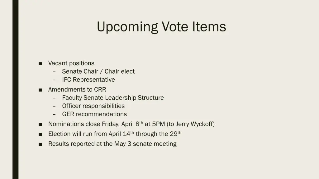 upcoming vote items