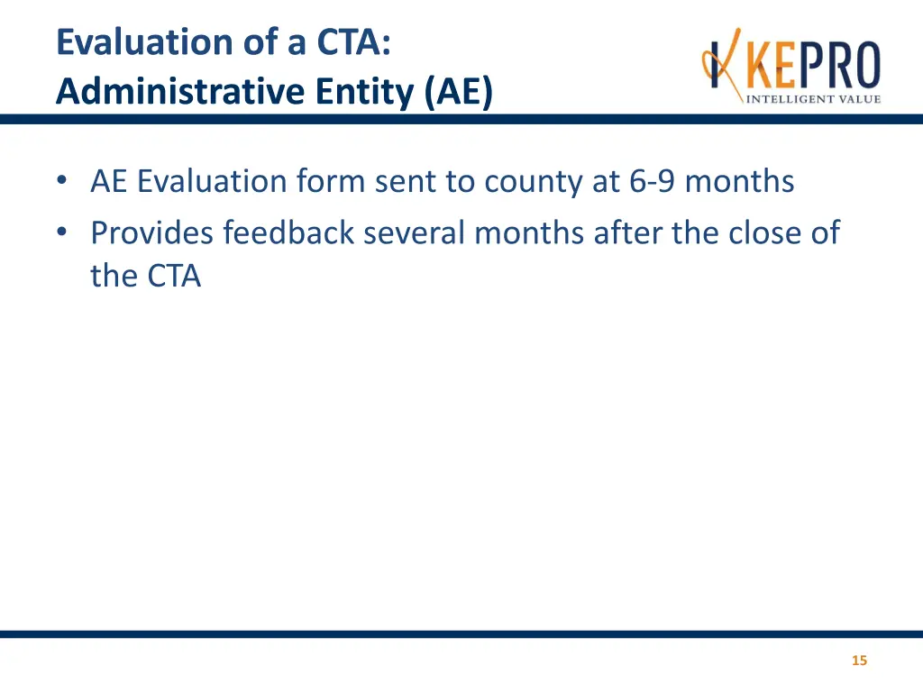 evaluation of a cta administrative entity ae