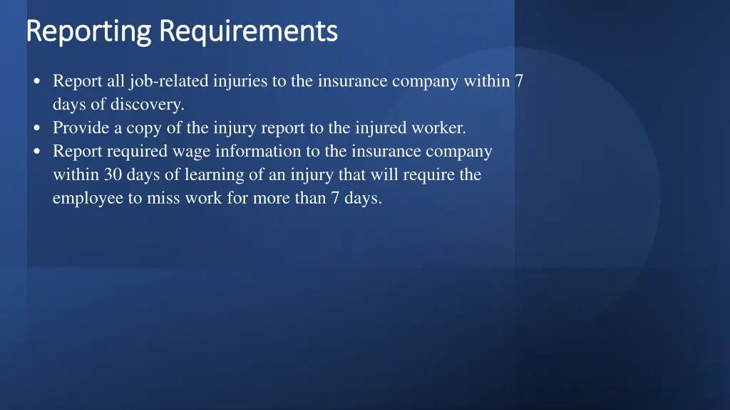 reporting requirements reporting requirements