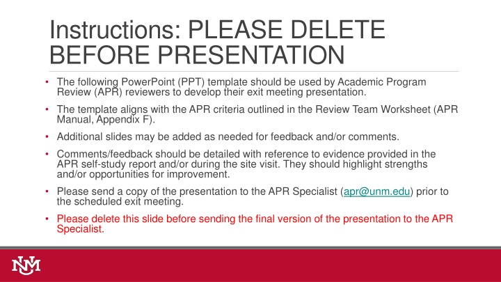 instructions please delete before presentation