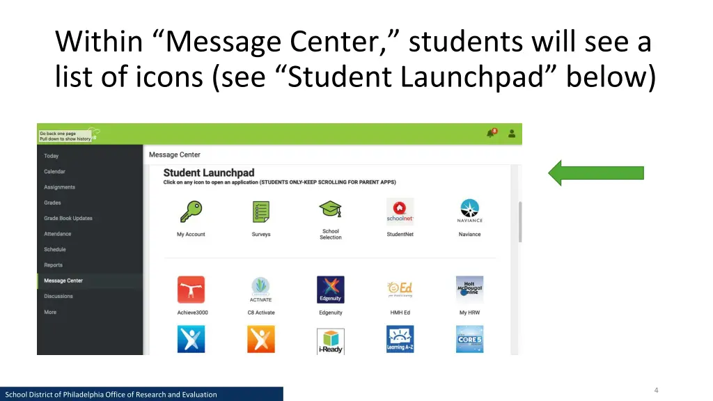 within message center students will see a list
