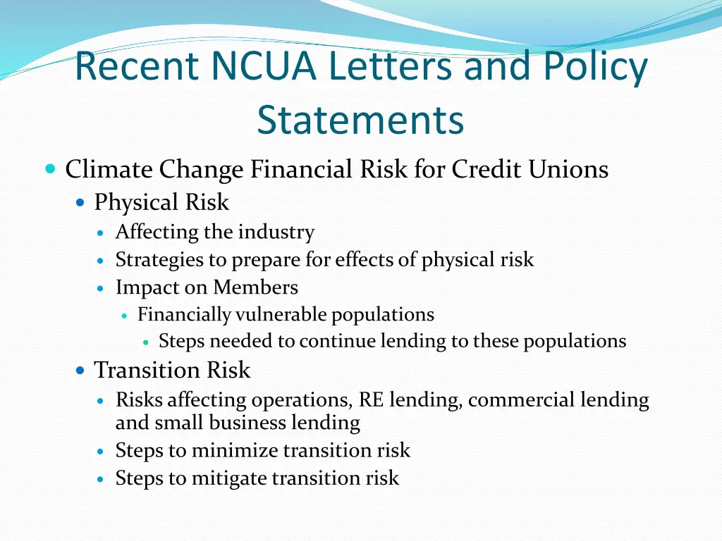 recent ncua letters and policy statements climate