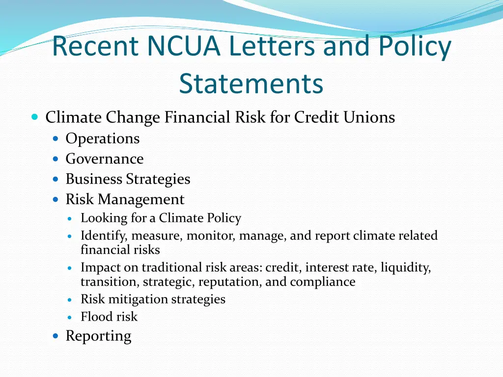 recent ncua letters and policy statements