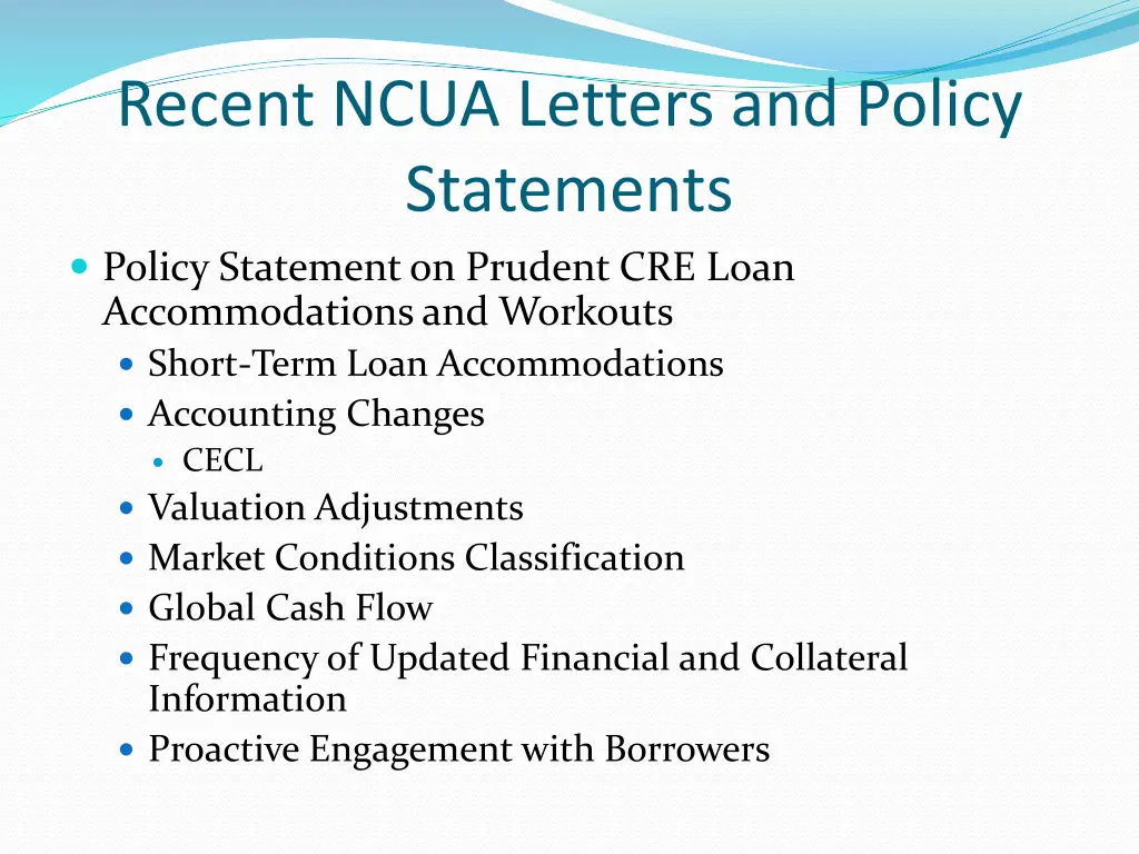 recent ncua letters and policy statements policy