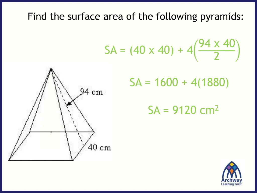 find the surface area of the following pyramids 1