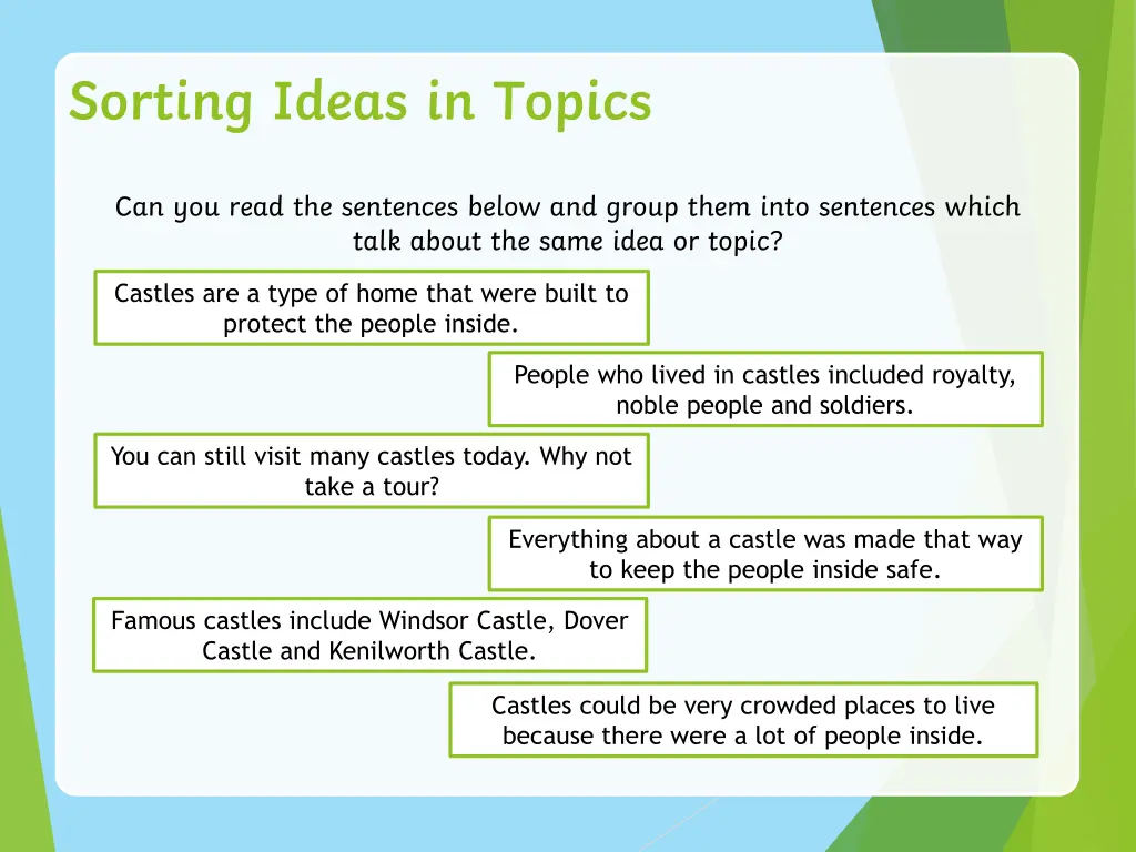 sorting ideas in topics
