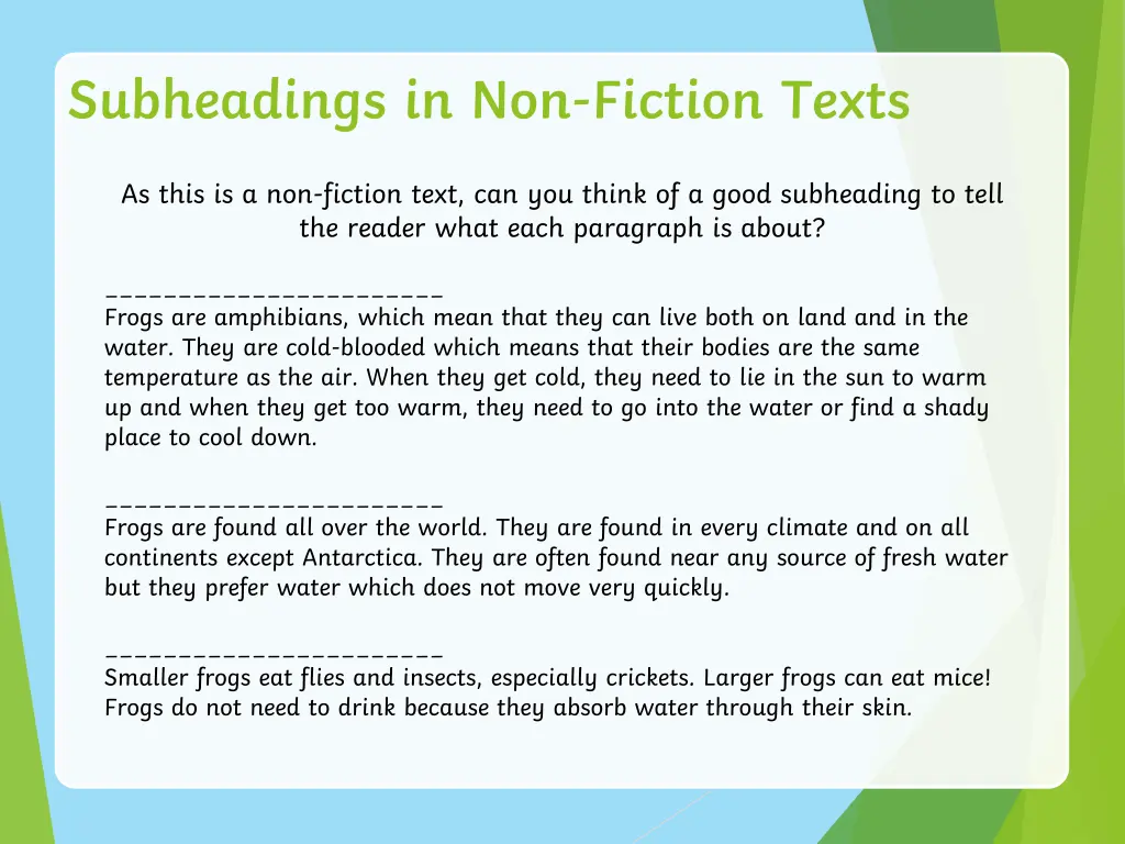 subheadings in non fiction texts