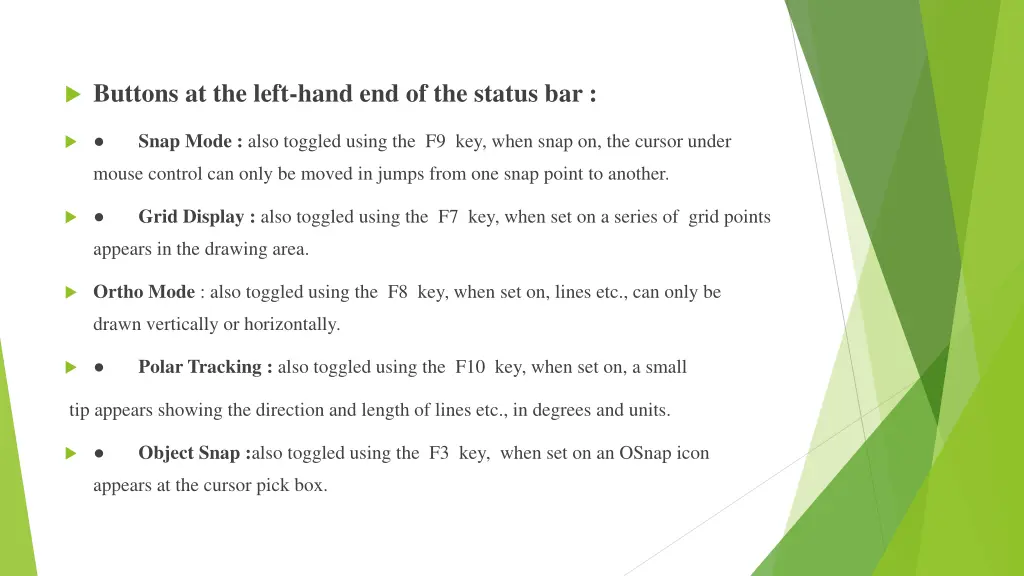 buttons at the left hand end of the status bar