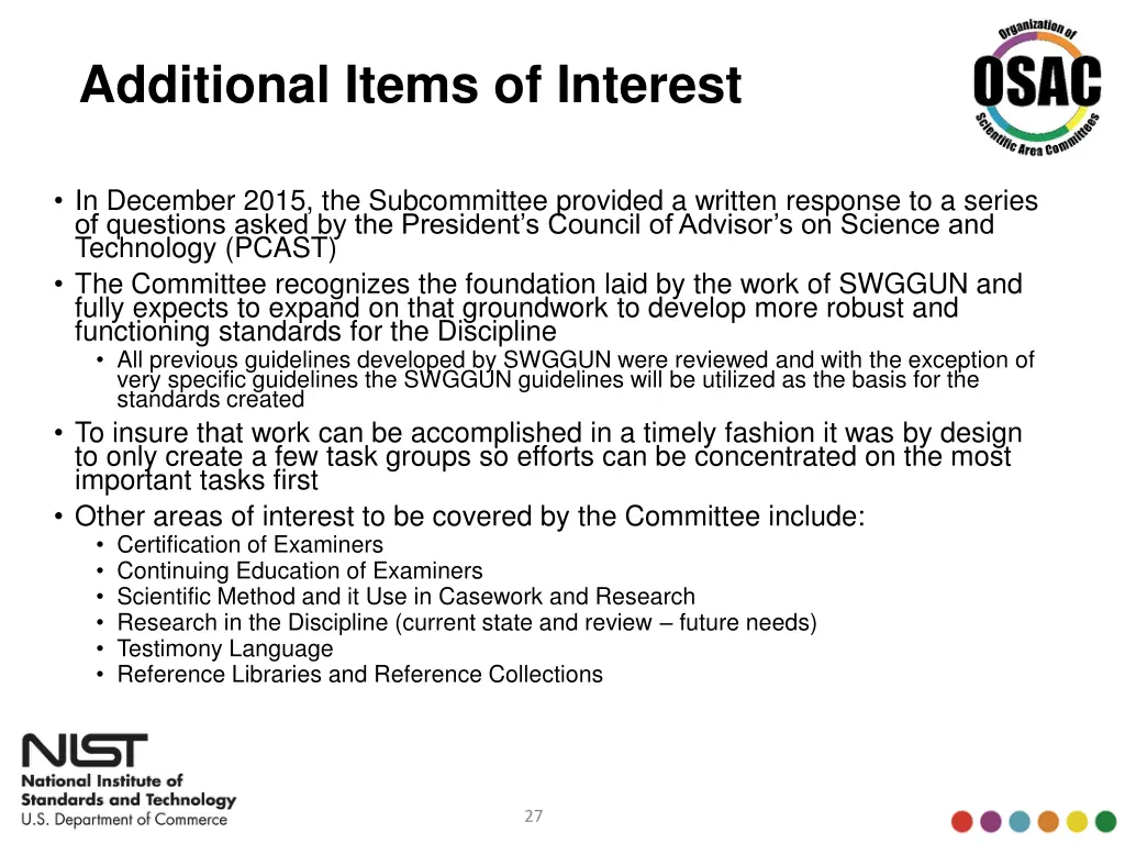 additional items of interest