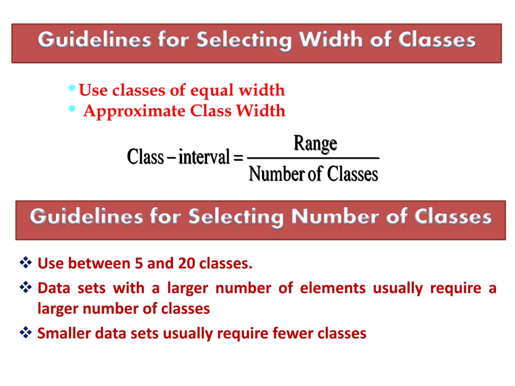 guidelines for selecting width of classes