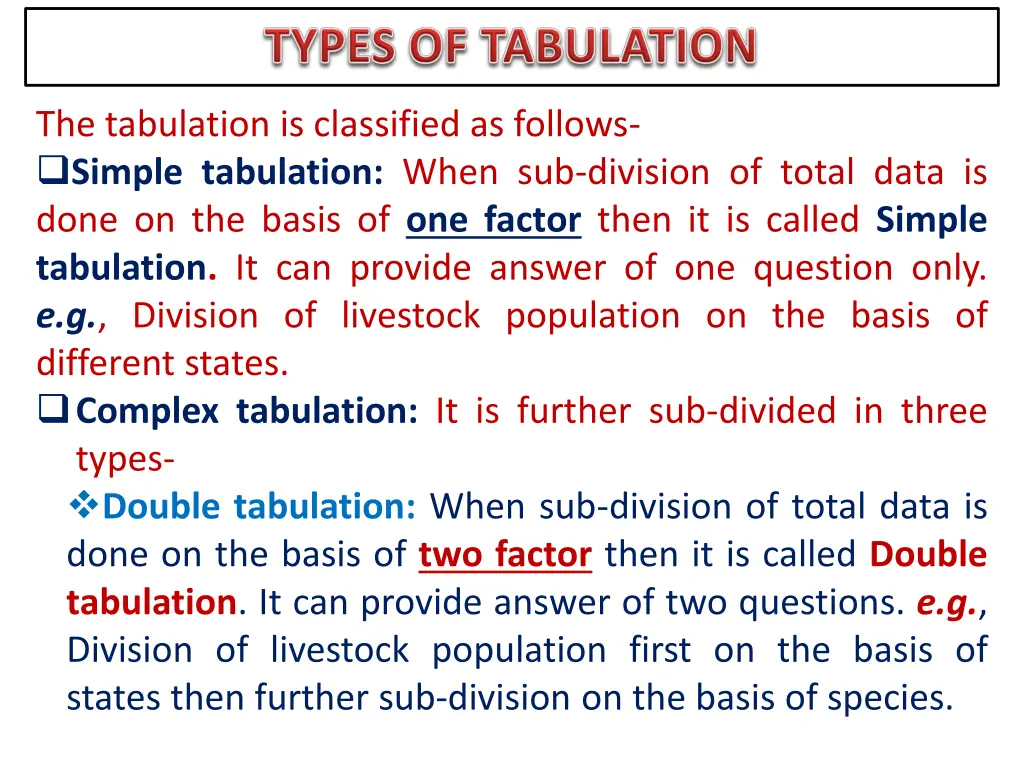 the tabulation is classified as follows simple