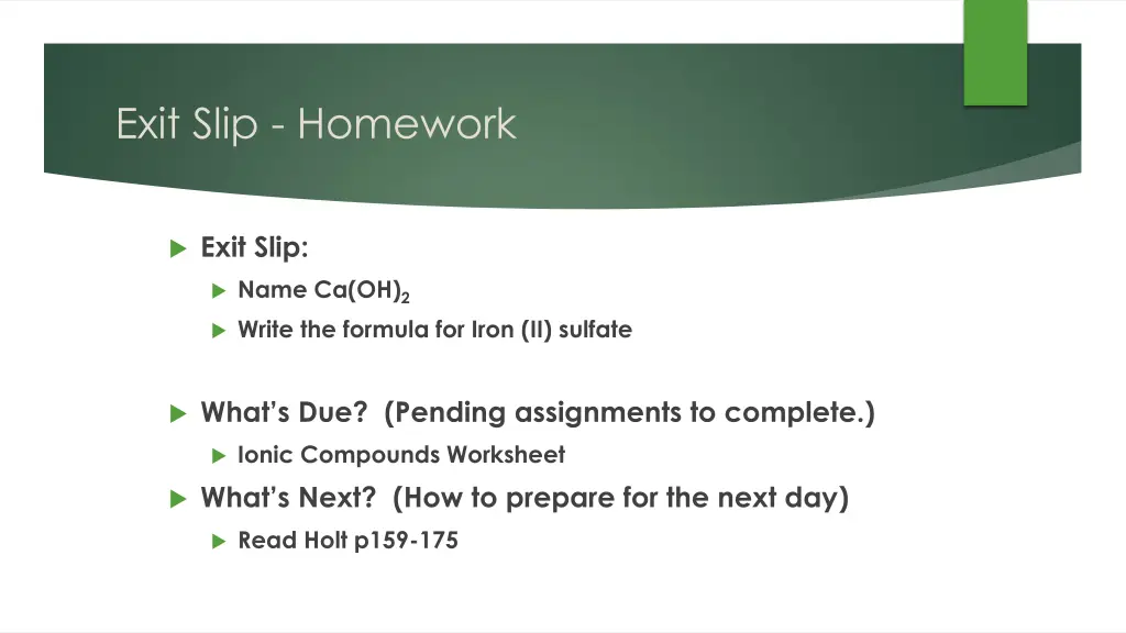 exit slip homework