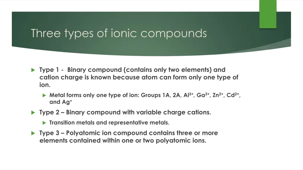three types of ionic compounds
