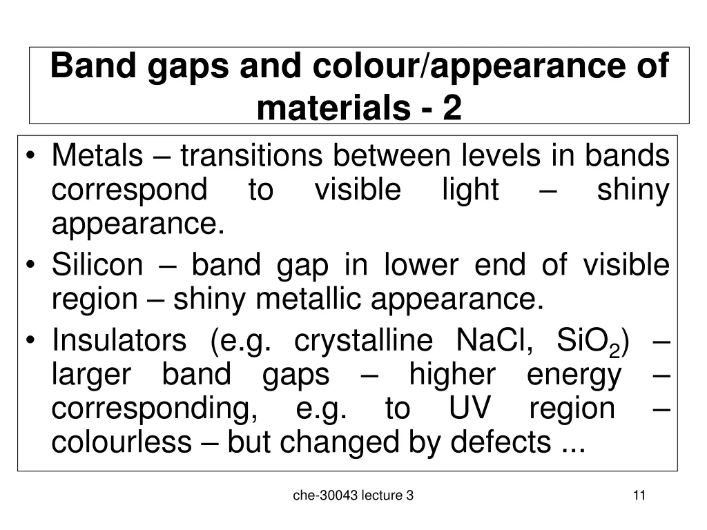 band gaps and colour appearance of materials