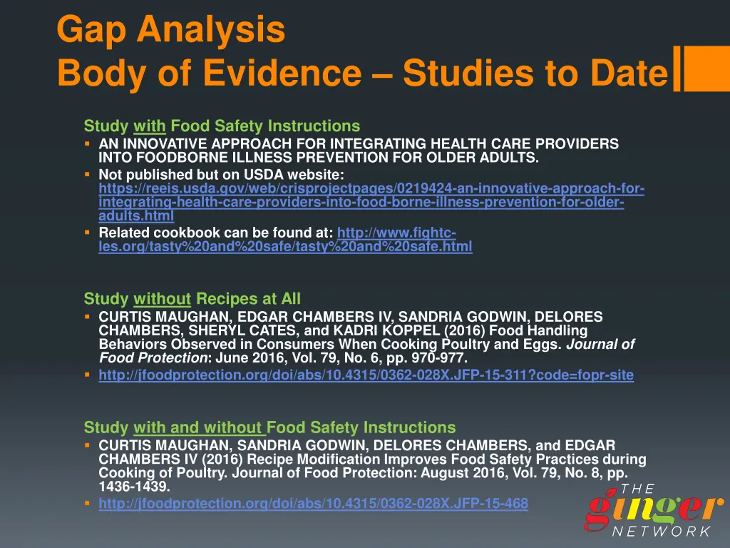 gap analysis body of evidence studies to date