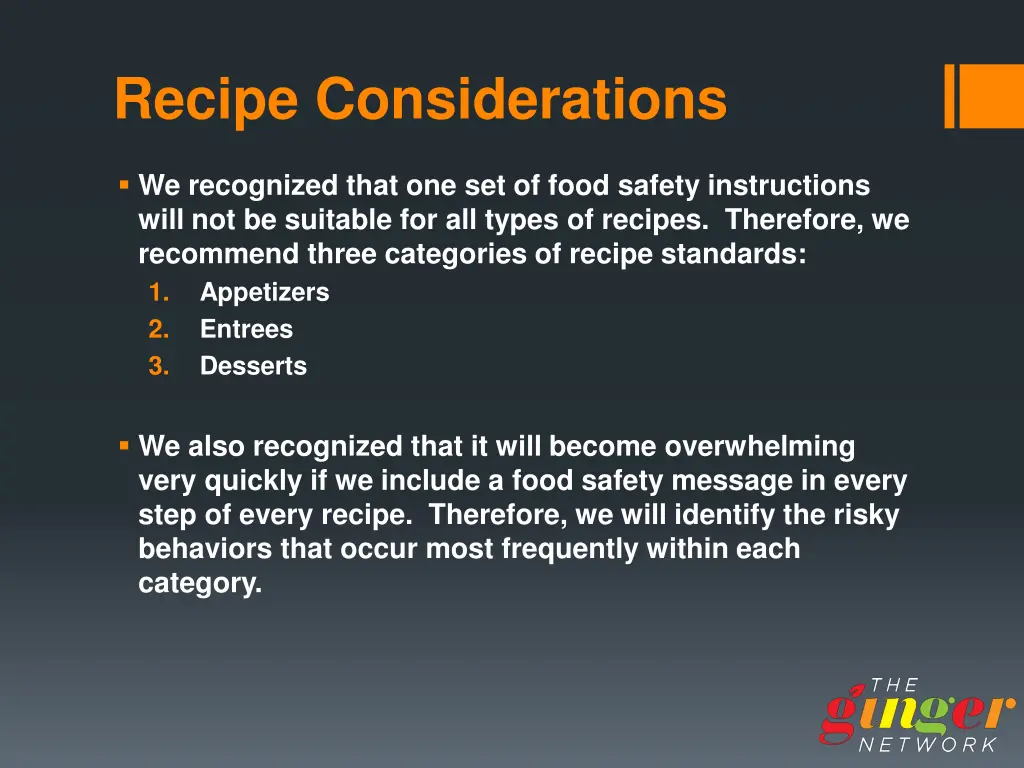 recipe considerations