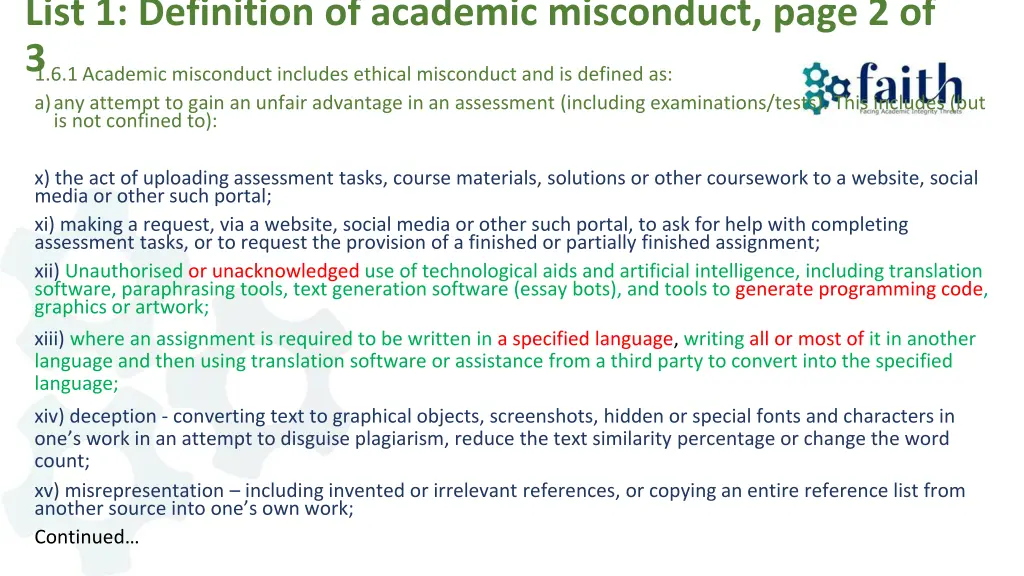 list 1 definition of academic misconduct page 1