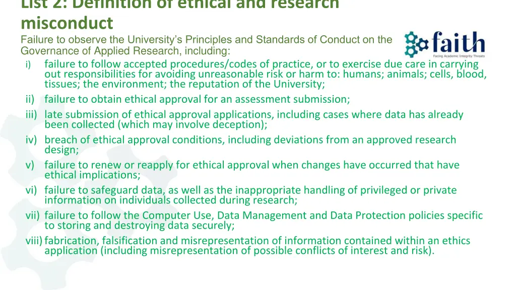 list 2 definition of ethical and research