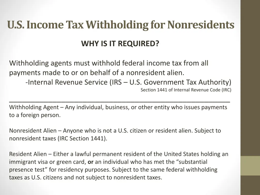 u s income tax withholding for nonresidents