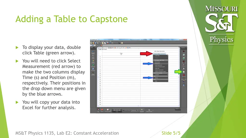 adding a table to capstone