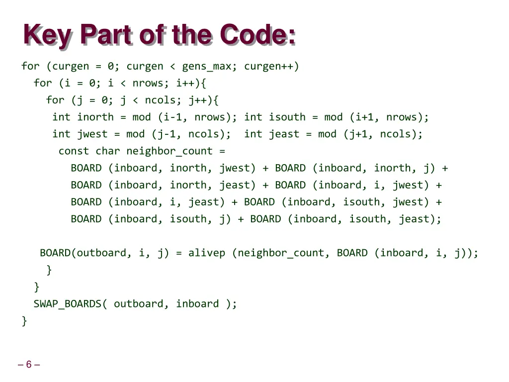 key part of the code