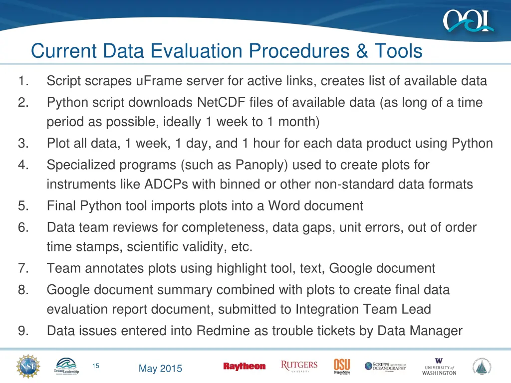 current data evaluation procedures tools